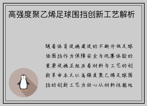 高强度聚乙烯足球围挡创新工艺解析